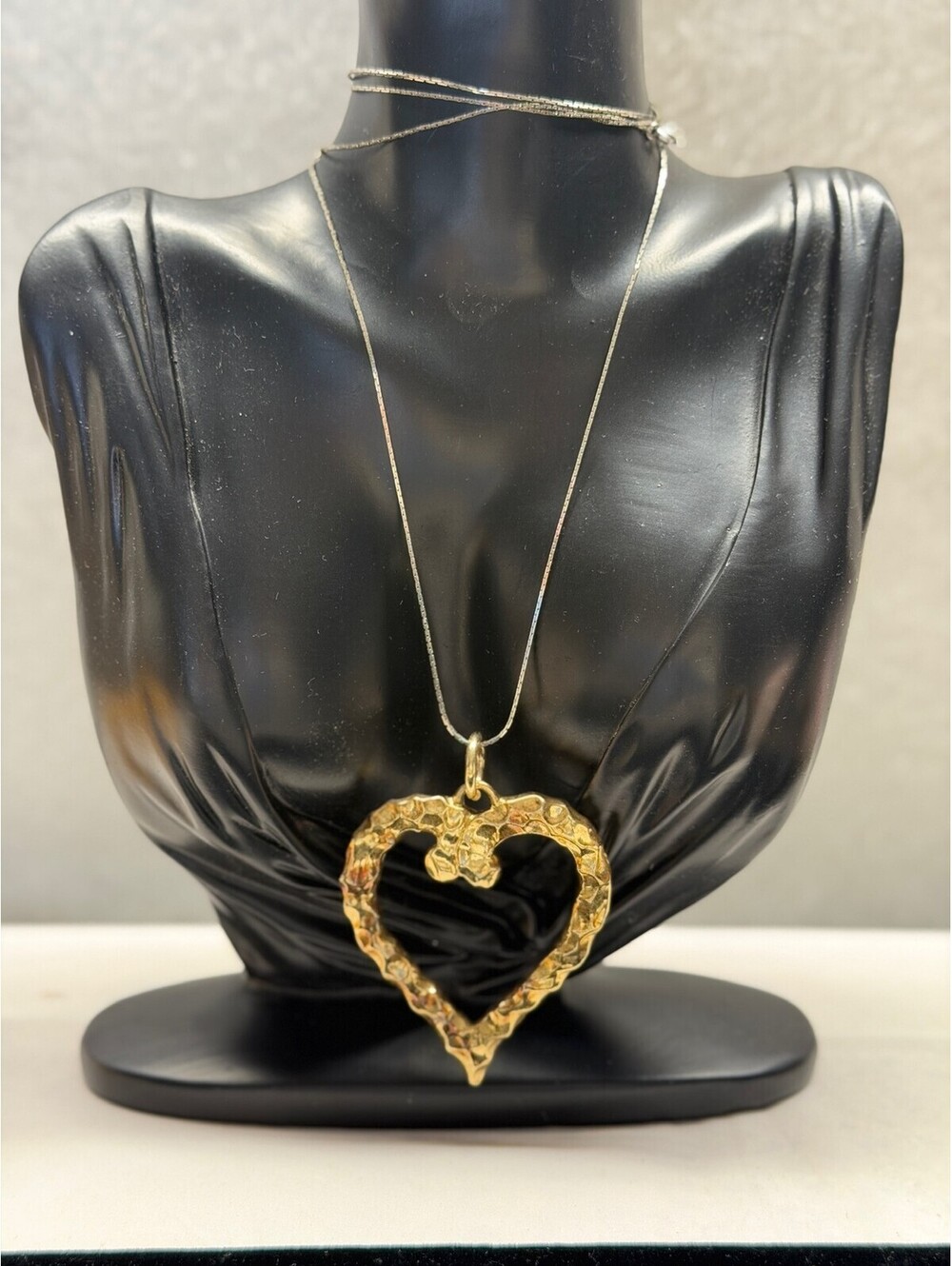 Hammered Heart Pendant Necklace Silver Tone Chain Fashion Jewelry